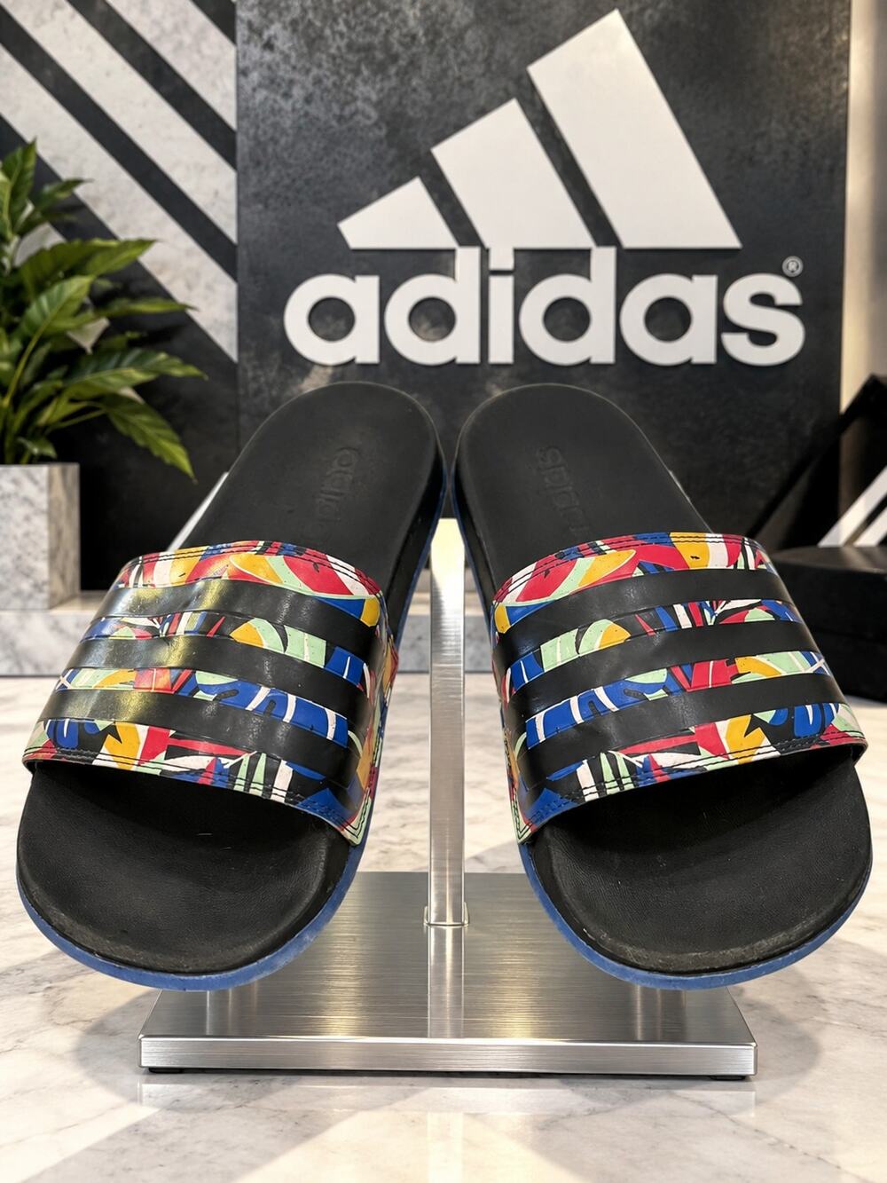 adidas x FARM Rio Adilette Comfort Slides Black Multicolor US 8